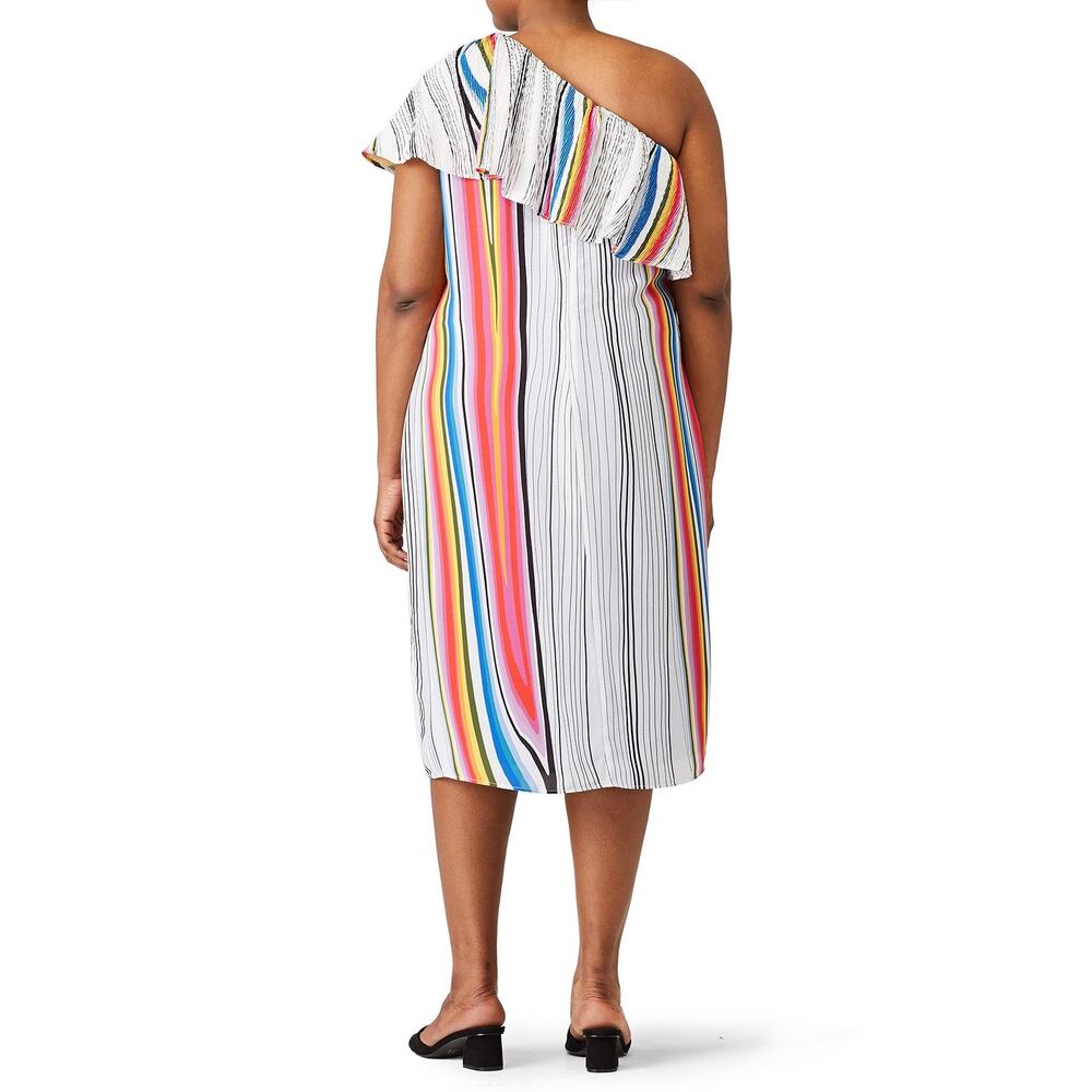 RTR Rachel Roy Plus Size 1X Multicolor Stripe Flounce One Shoulder Midi Dress - Picture 2 of 6
